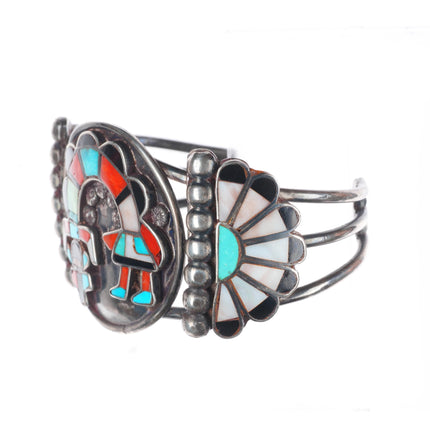 6.75" 40's-50's vintage Zuni sterling silver rainbow man inlay cuff bracelet