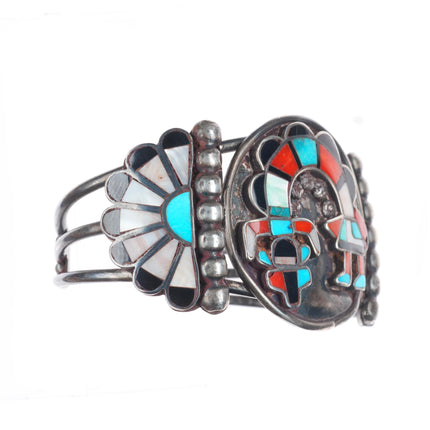 6.75" 40's-50's vintage Zuni sterling silver rainbow man inlay cuff bracelet