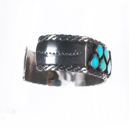 6.5" Vintage 40's-50's Zuni sterling silver flush inlay turquoise cuff bracelet