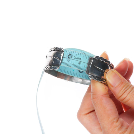 6.5" Vintage 40's-50's Zuni sterling silver flush inlay turquoise cuff bracelet
