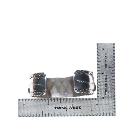 6.5" Vintage 40's-50's Zuni sterling silver flush inlay turquoise cuff bracelet