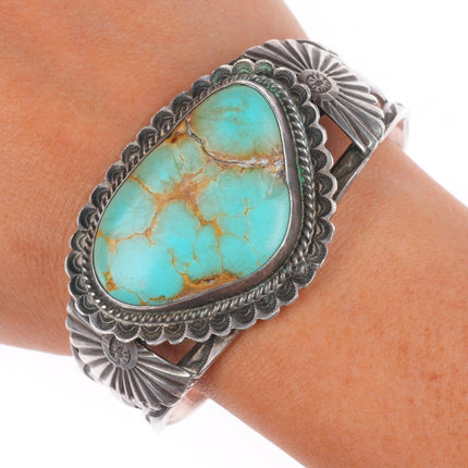6.75" Chunky c1940's Navajo sterling silver cuff bracelet large turquoise