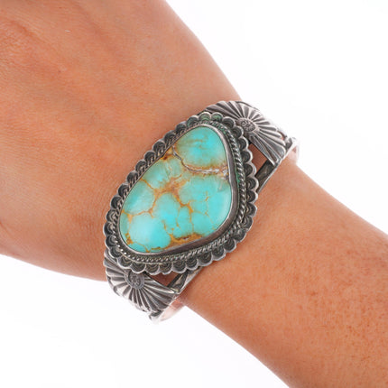 6.75" Chunky c1940's Navajo sterling silver cuff bracelet large turquoise