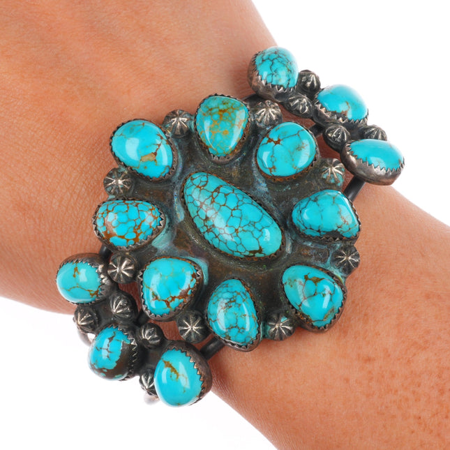 6.3" Vintage Native American sterling silver high grade turquoise cuff bracelet