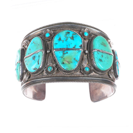 7.1" Vintage Navajo sterling silver wide snake eye turquoise cuff bracelet