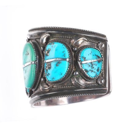 7.1" Vintage Navajo sterling silver wide snake eye turquoise cuff bracelet