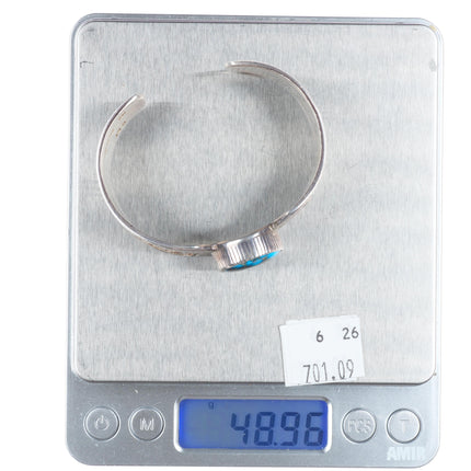 6.4" Dina Huntinghorse Morenci Turquoise 14k gold/sterling silver cuff bracelet