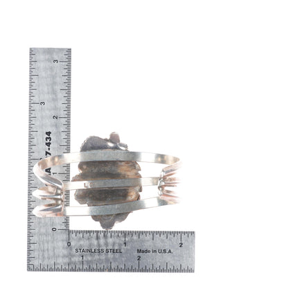 6.1" Vintage LC Navajo sterling silver turquoise feather bezel cuff bracelet