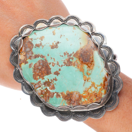 6.5" vintage Navajo sterling silver Ceremonial Kingman turquoise cuff bracelet