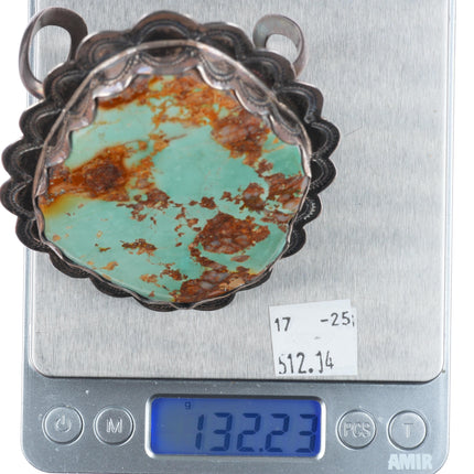 6.5" vintage Navajo sterling silver Ceremonial Kingman turquoise cuff bracelet