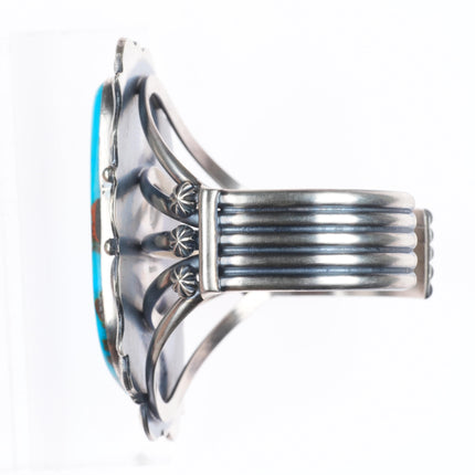 6.4" Raymond Delgarito Navajo sterling silver cuff bracelet w/large turquoise