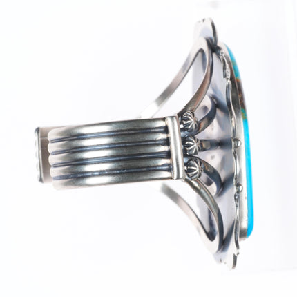 6.4" Raymond Delgarito Navajo sterling silver cuff bracelet w/large turquoise