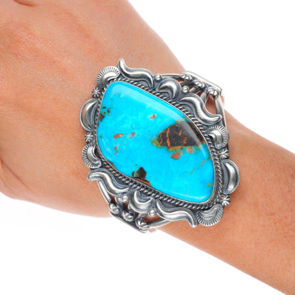6.4" Raymond Delgarito Navajo sterling silver cuff bracelet w/large turquoise
