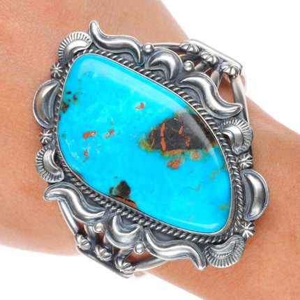 6.4" Raymond Delgarito Navajo sterling silver cuff bracelet w/large turquoise
