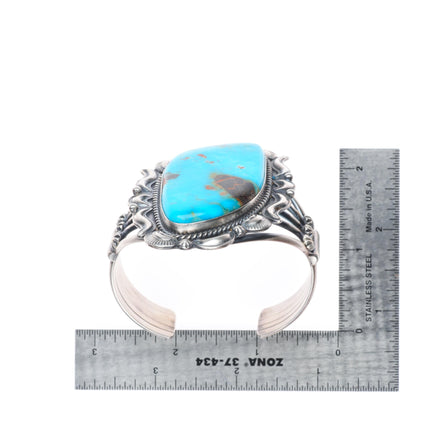 6.4" Raymond Delgarito Navajo sterling silver cuff bracelet w/large turquoise