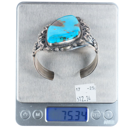 6.4" Raymond Delgarito Navajo sterling silver cuff bracelet w/large turquoise