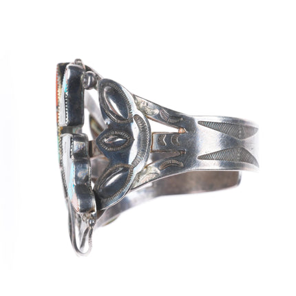 6.4" 1940's Vintage Zuni intarsia inlay sterling silver butterfly cuff bracelet