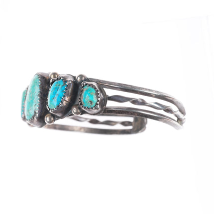 6" c1950 Vintage Navajo sterling silver 5 stone turquoise row cuff bracelet