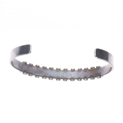 6.5" c1940's Zuni sterling silver Natural green/blue turquoise row cuff bracelet