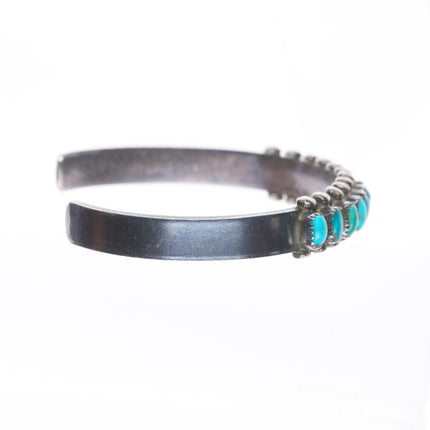 6.5" c1940's Zuni sterling silver Natural green/blue turquoise row cuff bracelet