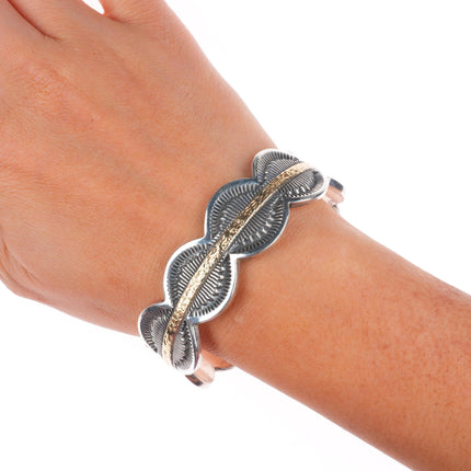 6.5" Marc Antia Apache 14k gold/sterling silver cuff bracelet/pendant