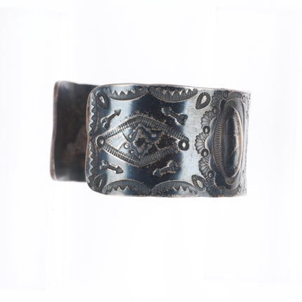 6.6" Vintage Navajo heavy stamped/repousse  sterling silver wide cuff bracelet
