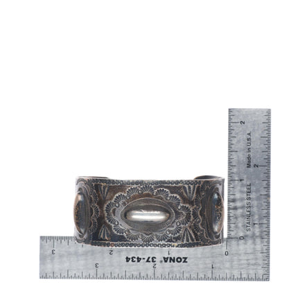 6.6" Vintage Navajo heavy stamped/repousse  sterling silver wide cuff bracelet