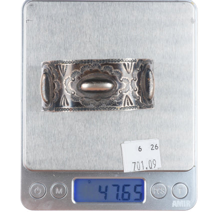 6.6" Vintage Navajo heavy stamped/repousse  sterling silver wide cuff bracelet