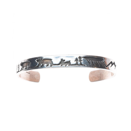 6.4" Vintage Native American sterling silver storyteller cuff bracelet