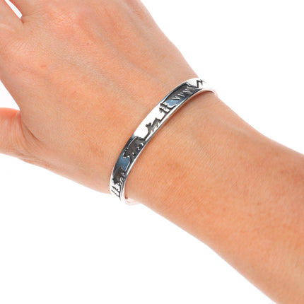 6.4" Vintage Native American sterling silver storyteller cuff bracelet