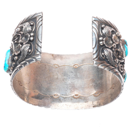 8.5" Huge Vintage Navajo sterling silver turquoise nugget cuff bracelet