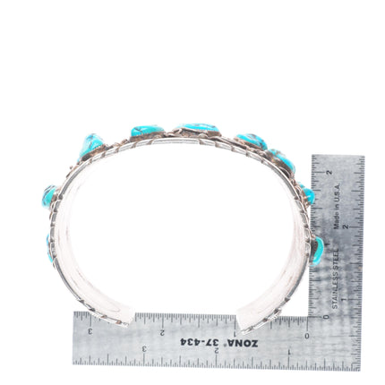 8.5" Huge Vintage Navajo sterling silver turquoise nugget cuff bracelet