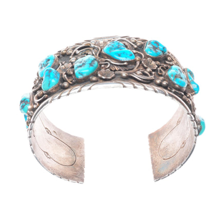 8.5" Huge Vintage Navajo sterling silver turquoise nugget cuff bracelet