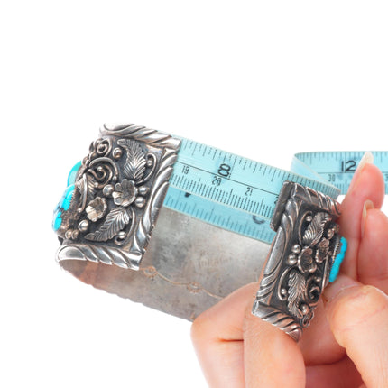 8.5" Huge Vintage Navajo sterling silver turquoise nugget cuff bracelet