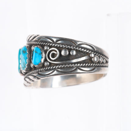 5" Vintage Navajo sterling silver Child's turquoise row cuff bracelet