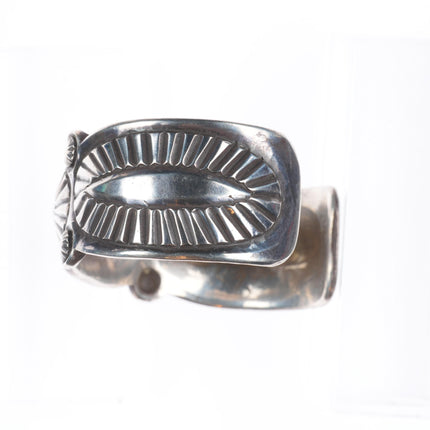 7" Vintage Navajo chiseled sterling silver repousse cuff bracelet