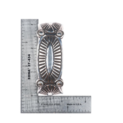 7" Vintage Navajo chiseled sterling silver repousse cuff bracelet