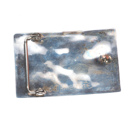 Vintage Ohmsatte Zuni sterling silver intarsia inlay sunface belt buckle
