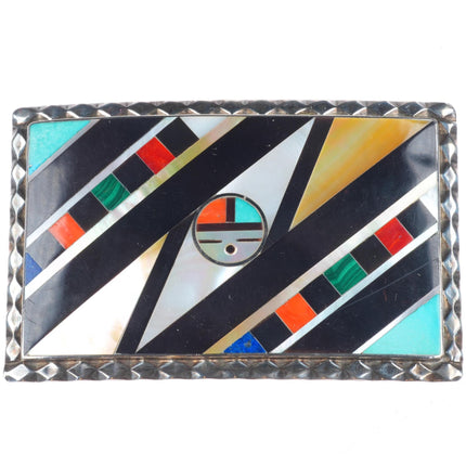 Vintage Ohmsatte Zuni sterling silver intarsia inlay sunface belt buckle
