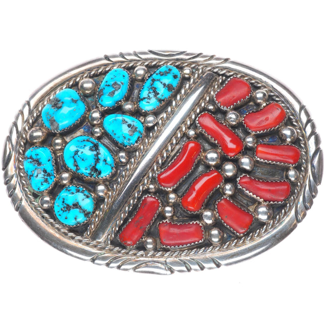 Big Vintage Tommy Moore Navajo sterling silver turquoise/coral belt buckle