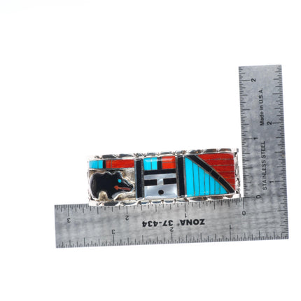 6.5" Don Dewa Zuni sterling silver sunface/bear inlay cuff bracelet turquoise