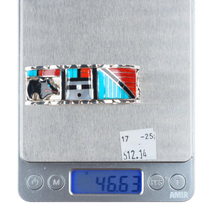 6.5" Don Dewa Zuni sterling silver sunface/bear inlay cuff bracelet turquoise