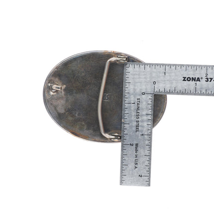 RM Vintage Navajo sterling silver belt buckle nice turquoise feather/blossom