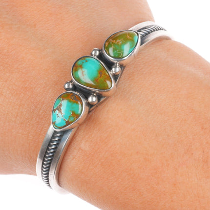 5.75" Vintage B Navajo sterling silver Royston turquoise cuff bracelet 3 stone