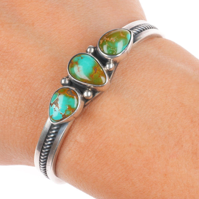 5.75" Vintage B Navajo sterling silver Royston turquoise cuff bracelet 3 stone