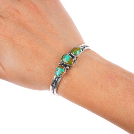 5.75" Vintage B Navajo sterling silver Royston turquoise cuff bracelet 3 stone