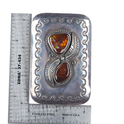 George Kee Navajo sterling silver Arizona Fire Agate belt buckle