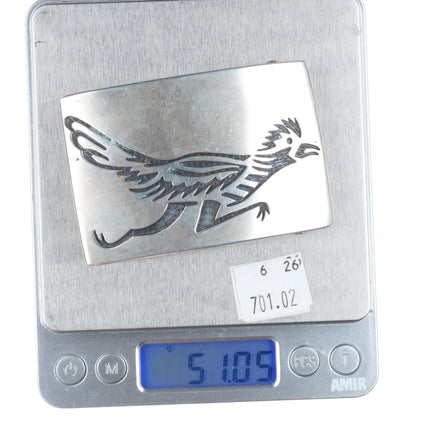Vintage Karen Dale Navajo sterling silver roadrunner belt buckle
