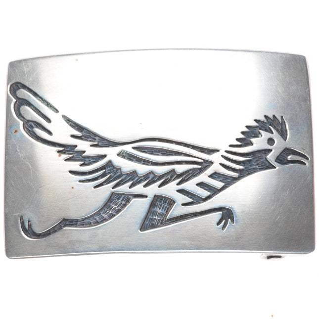 Vintage Karen Dale Navajo sterling silver roadrunner belt buckle