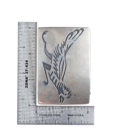 Vintage Karen Dale Navajo sterling silver roadrunner belt buckle